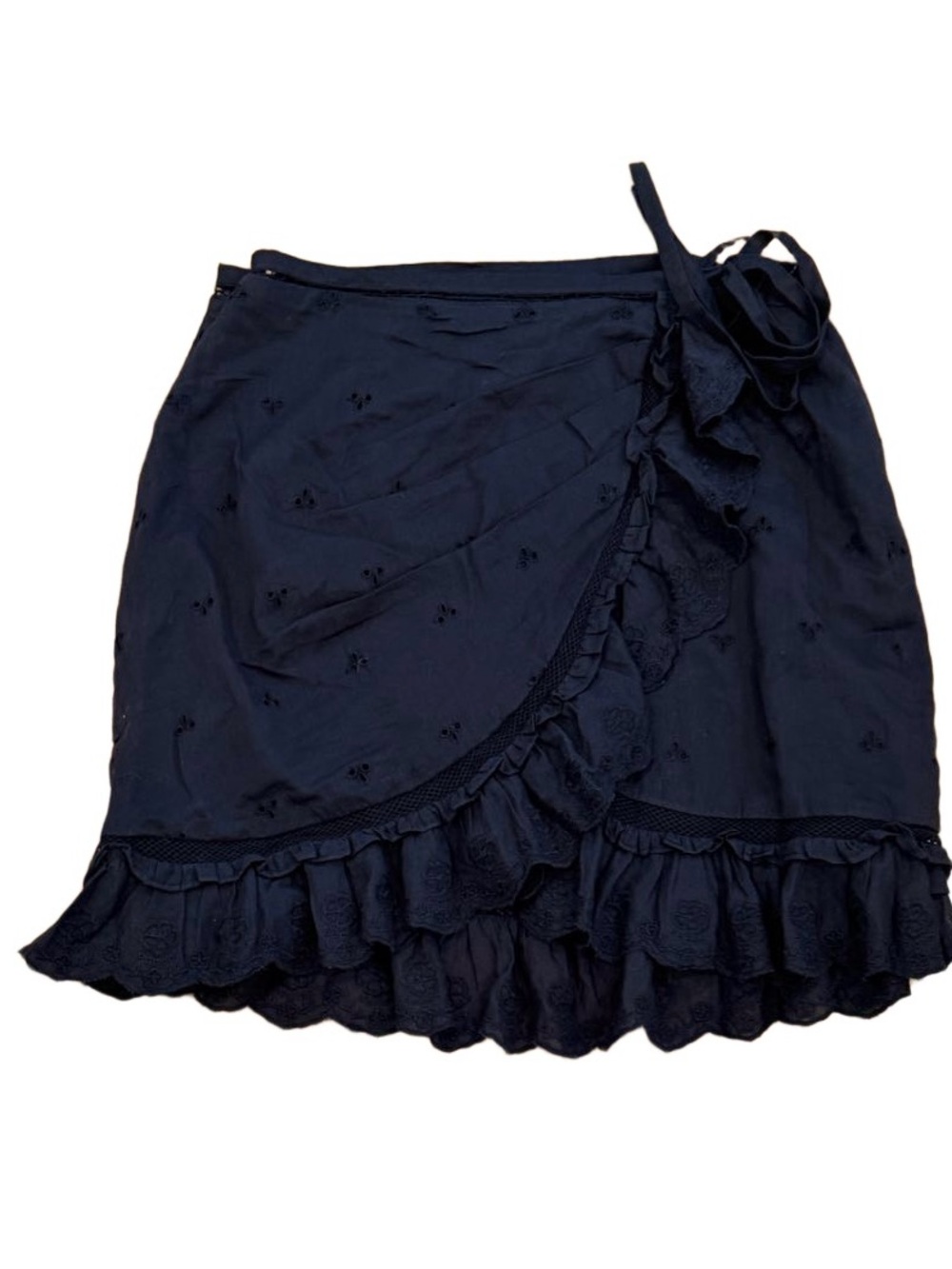 Pristine Urban Outfitters black cotton eyelet ruffle wrap skirt M